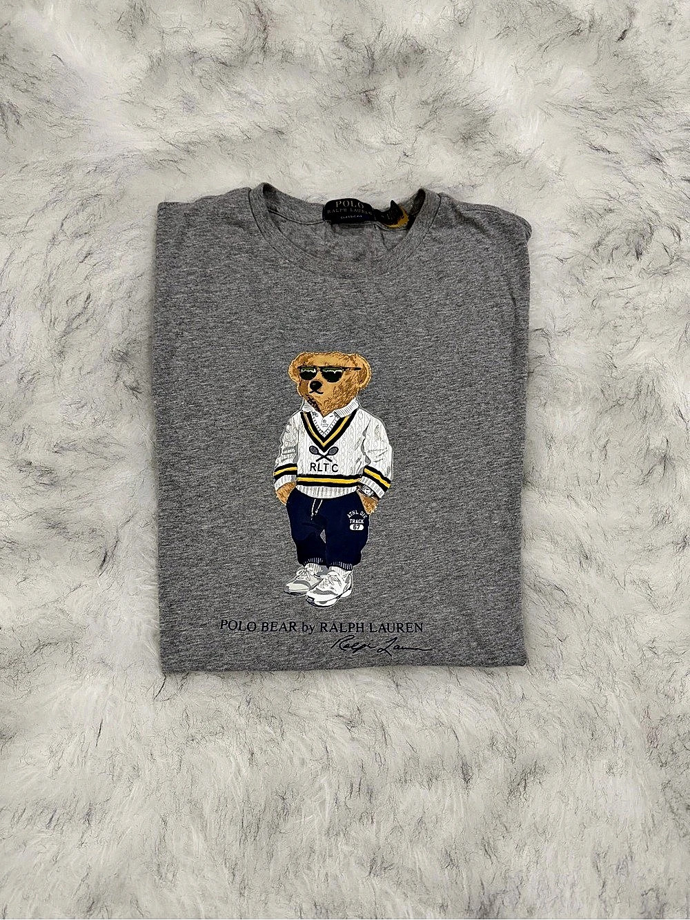 Polo Ralph Lauren Classic Fit Polo Bear Graphic Tee Gray Size Medium Like New